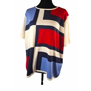 Alfred Dunner Womens XL Acrylic Knit Crew Neck Geometric Short Sleeve Sweater